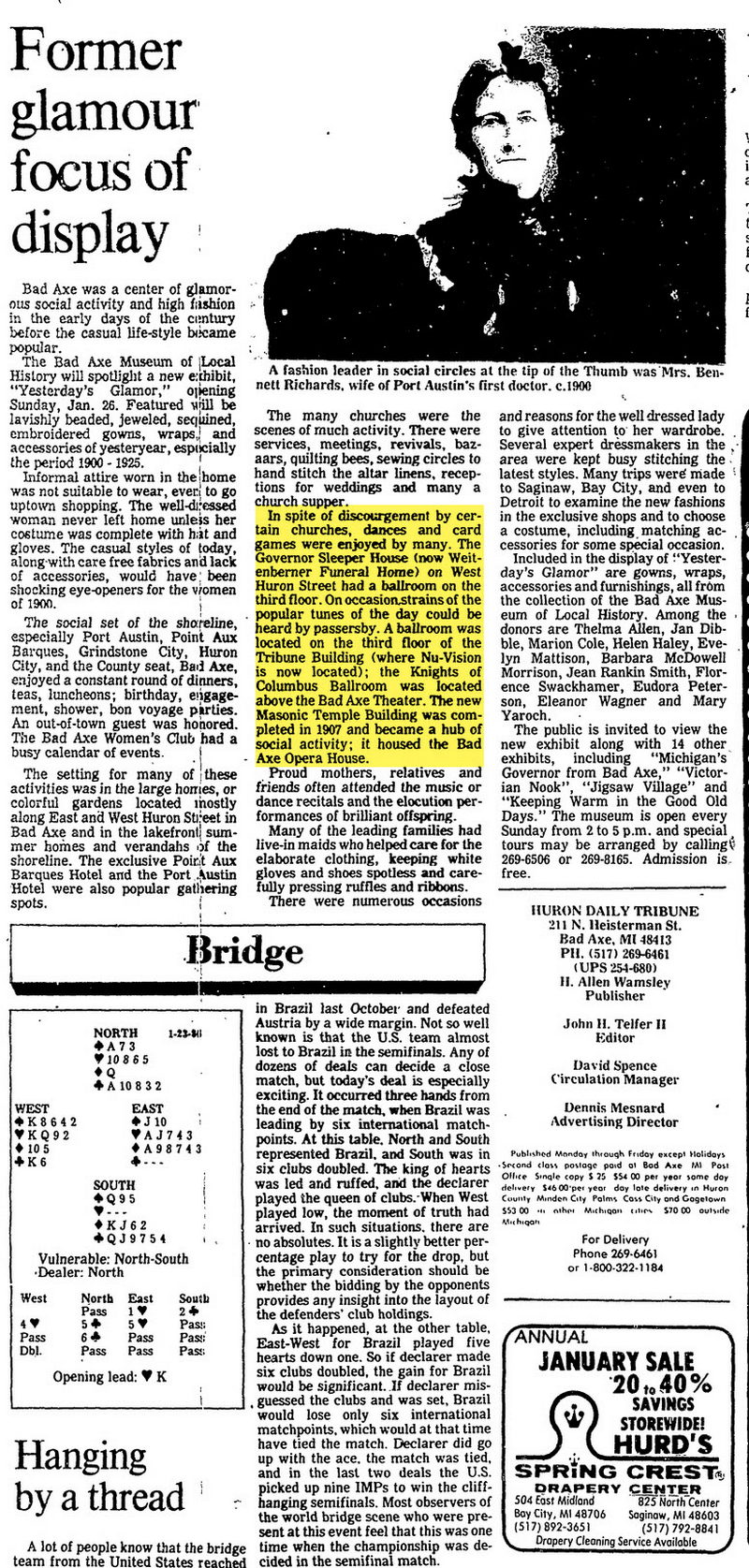 Bad Axe Opera House - Jan 23 1986 Opera House Was In Masonic Temple Building (newer photo)